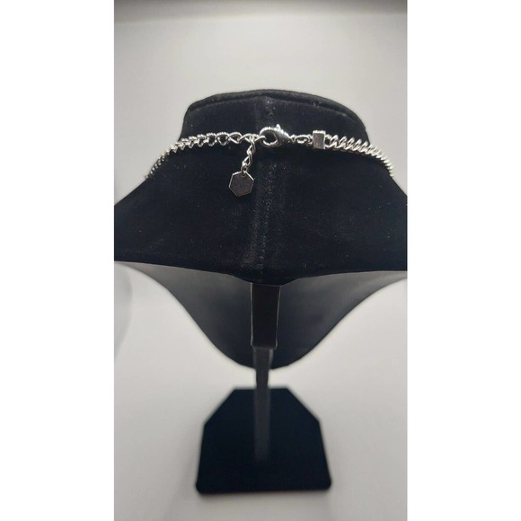 Silvertone Rhinestone Chain Necklace 15" Crescent Shape Tc Design - Picture 2 of 2